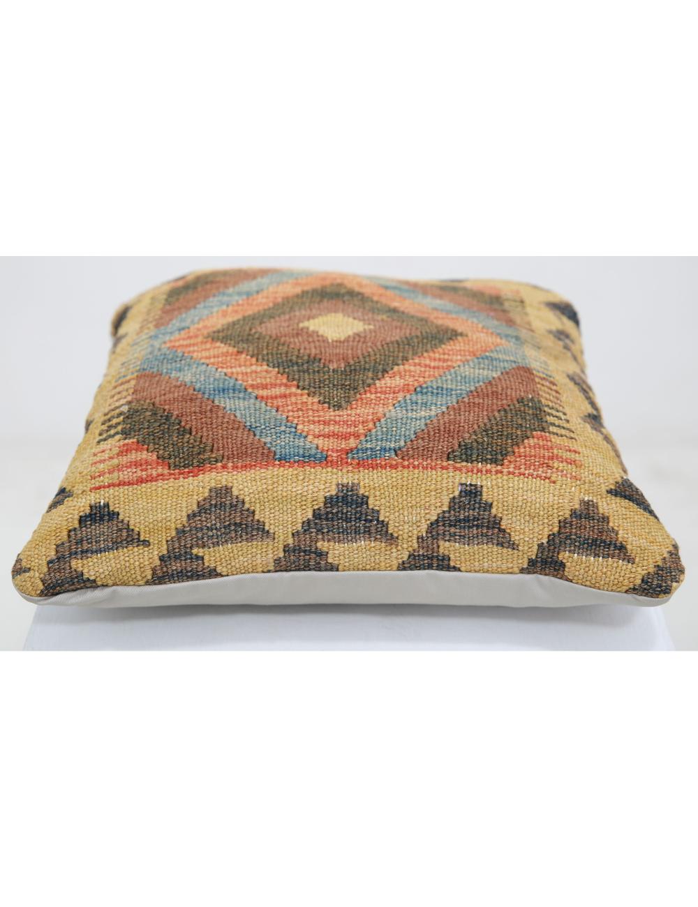 Hand Woven Tribal Multi Color Geometric Wool Pillow - 1'5'' x 1'5'' Arteverk Arteverk Rugs