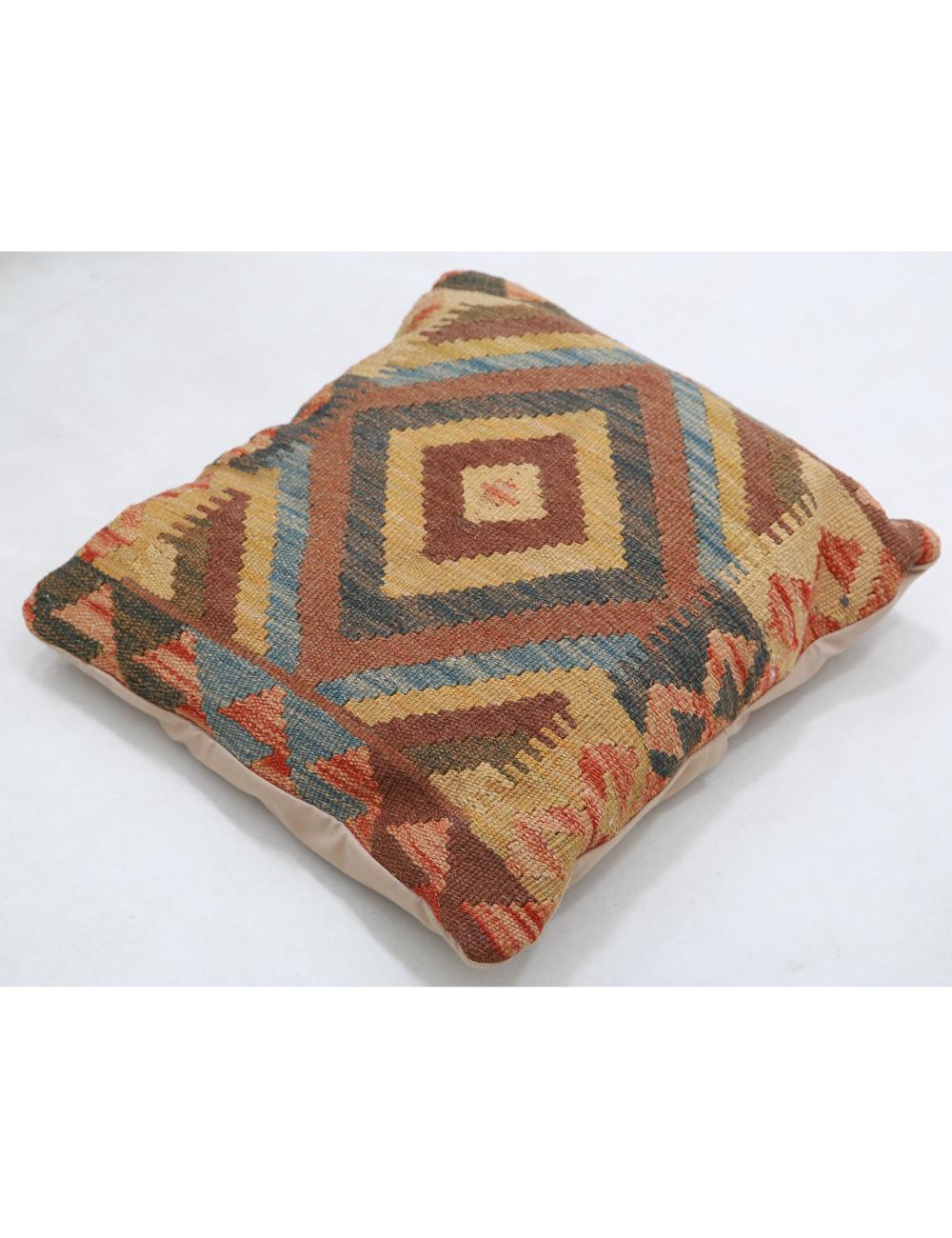 Hand Woven Tribal Multi Color Geometric Wool Pillow - 1'5'' x 1'5'' Arteverk Arteverk Rugs