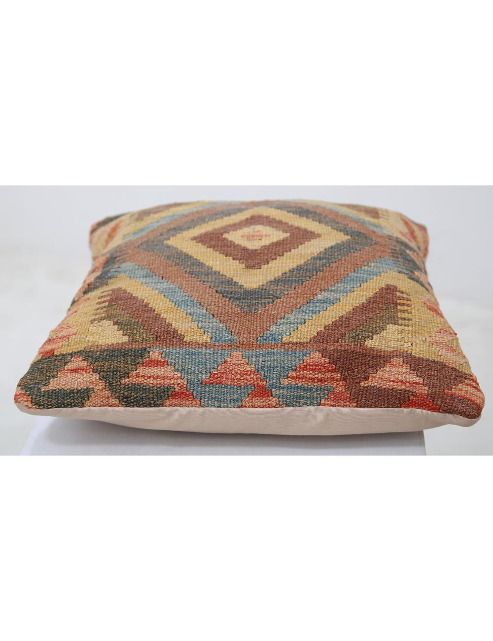 Hand Woven Tribal Multi Color Geometric Wool Pillow - 1'5'' x 1'5'' Arteverk Arteverk Rugs