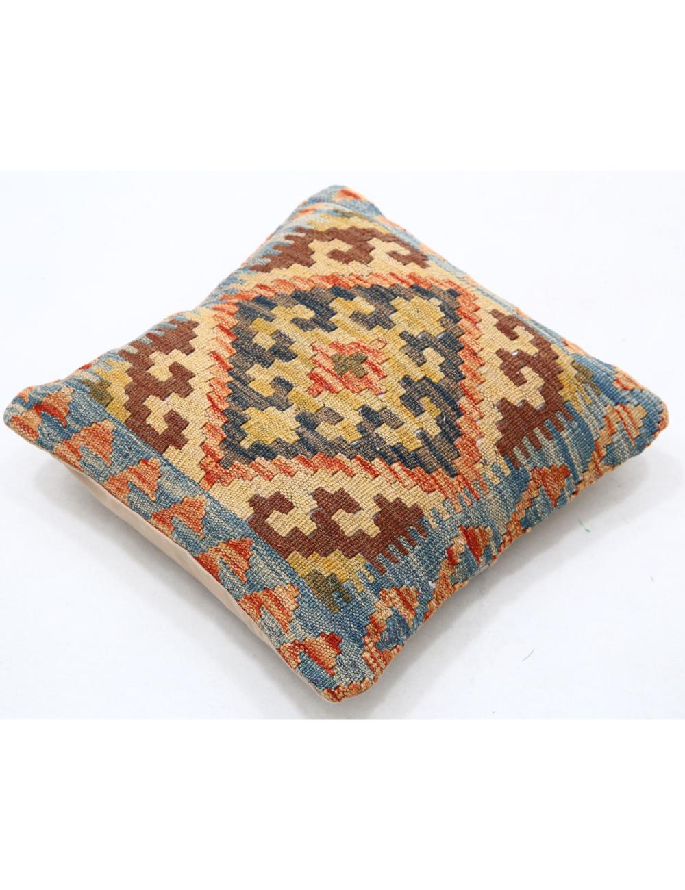 Hand Woven Tribal Multi Color Geometric Wool Pillow - 1'5'' x 1'5'' Arteverk Arteverk Rugs