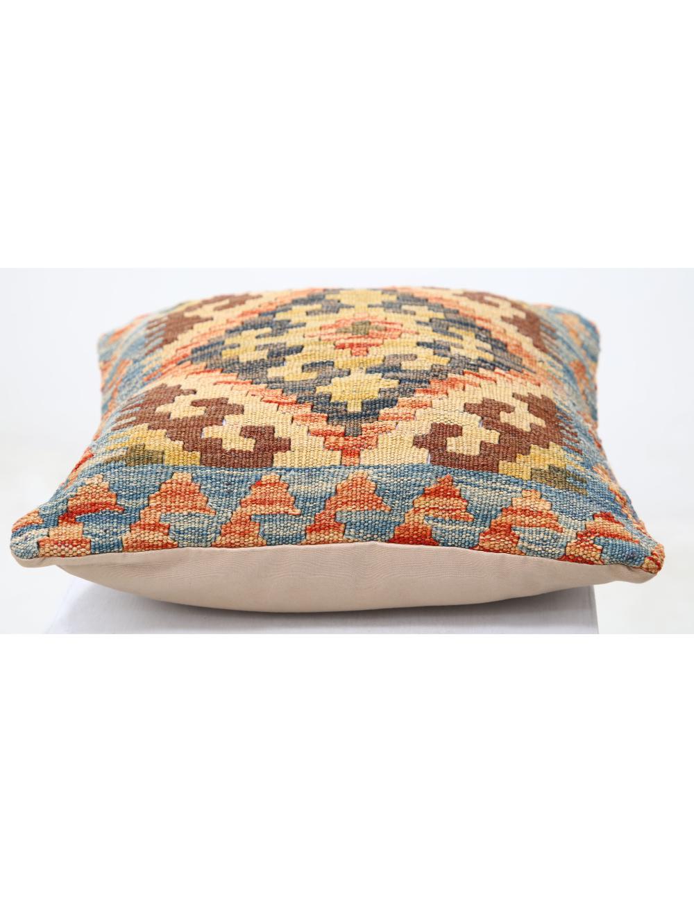 Hand Woven Tribal Multi Color Geometric Wool Pillow - 1'5'' x 1'5'' Arteverk Arteverk Rugs