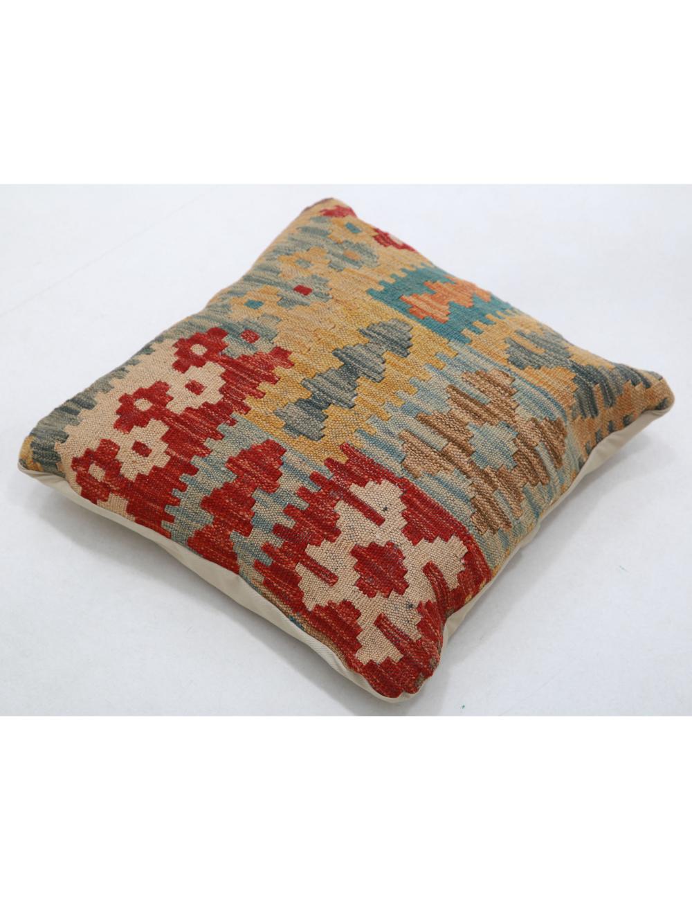 Hand Woven Tribal Multi Color Geometric Wool Pillow - 1'5'' x 1'5'' Arteverk Arteverk Rugs