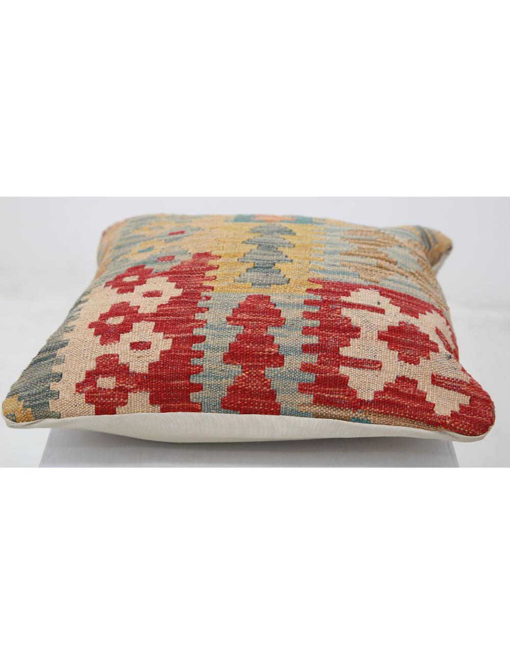 Hand Woven Tribal Multi Color Geometric Wool Pillow - 1'5'' x 1'5'' Arteverk Arteverk Rugs