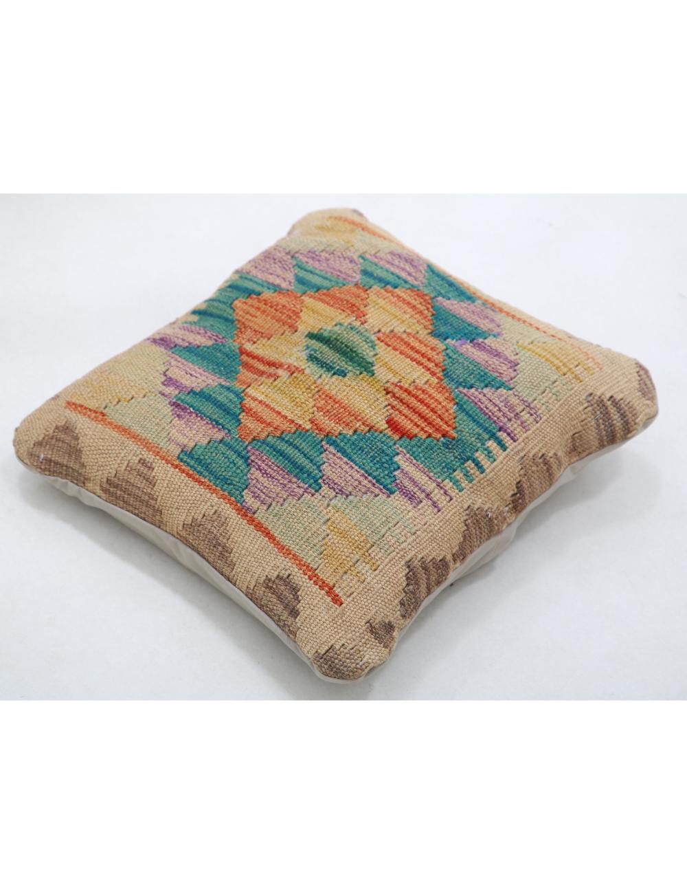 Hand Woven Tribal Multi Color Geometric Wool Pillow - 1'5'' x 1'5'' Arteverk Arteverk Rugs