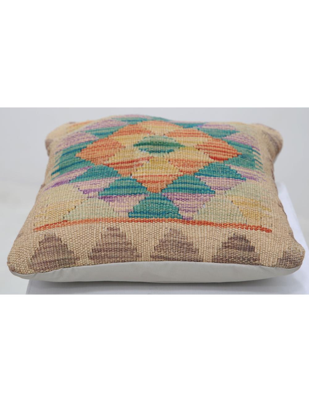 Hand Woven Tribal Multi Color Geometric Wool Pillow - 1'5'' x 1'5'' Arteverk Arteverk Rugs