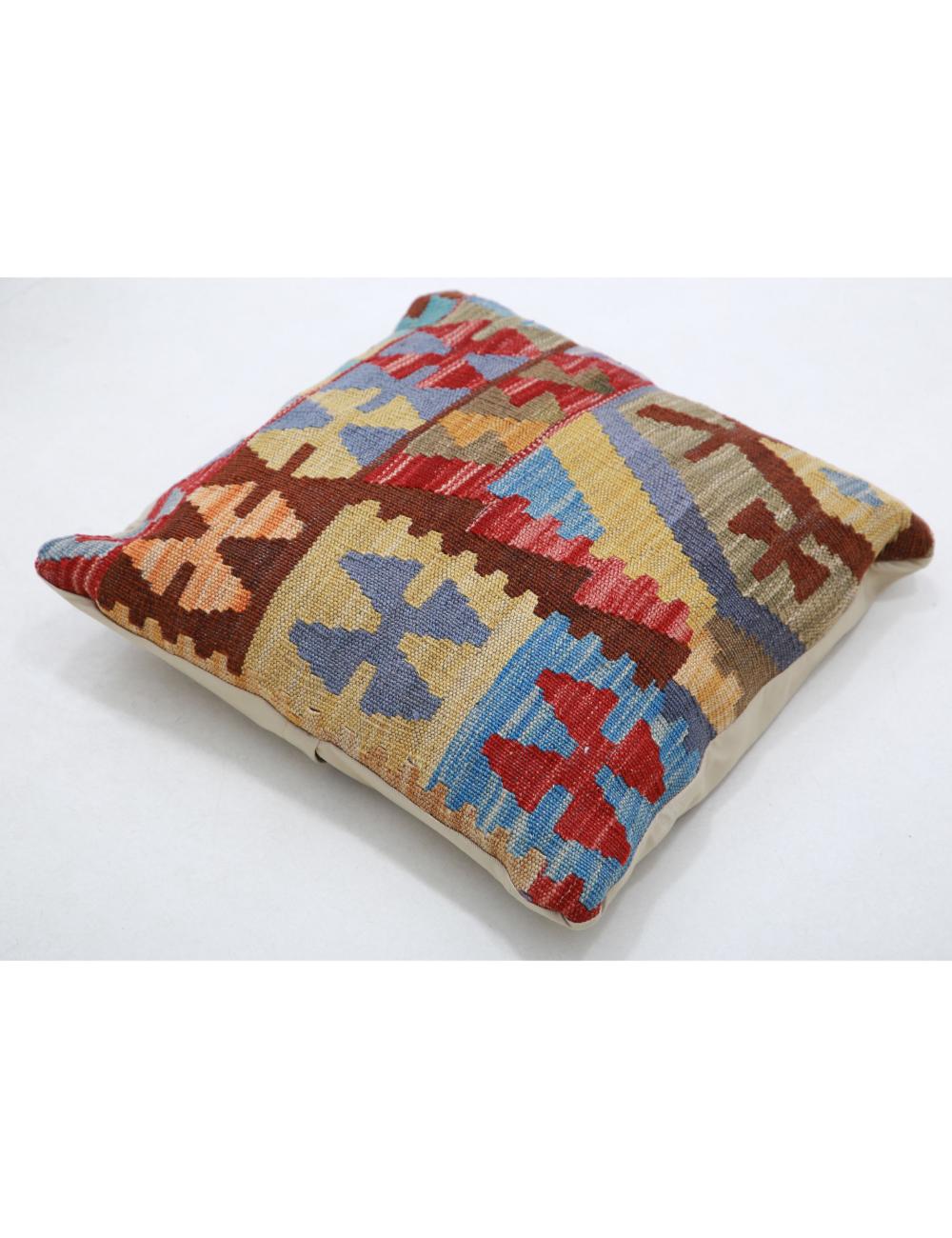 Hand Woven Tribal Multi Color Geometric Wool Pillow - 1'5'' x 1'5'' Arteverk Arteverk Rugs