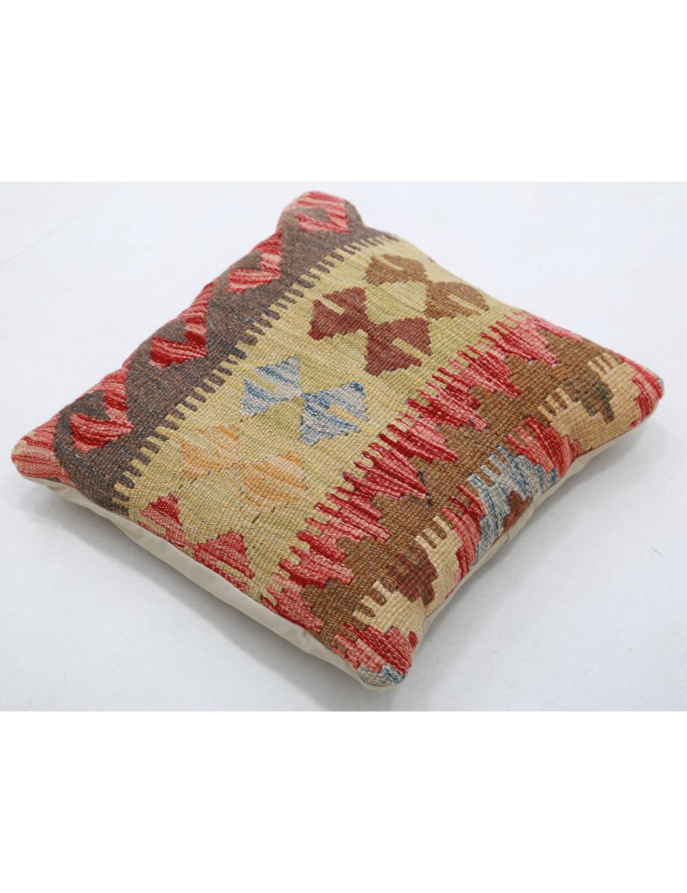 Hand Woven Tribal Multi Color Geometric Wool Pillow - 1'5'' x 1'5'' Arteverk Arteverk Rugs