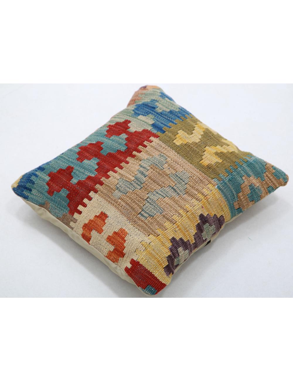 Hand Woven Tribal Multi Color Geometric Wool Pillow - 1'5'' x 1'5'' Arteverk Arteverk Rugs