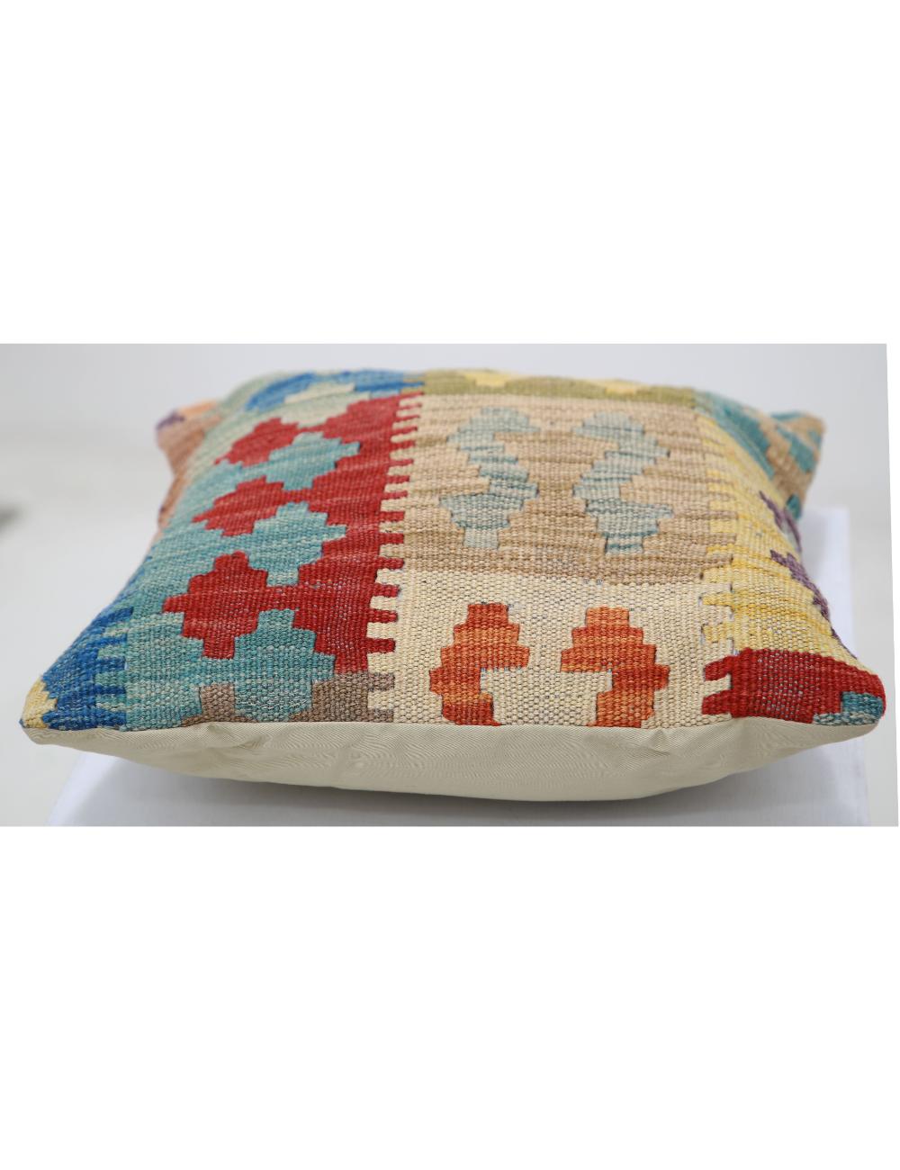 Hand Woven Tribal Multi Color Geometric Wool Pillow - 1'5'' x 1'5'' Arteverk Arteverk Rugs