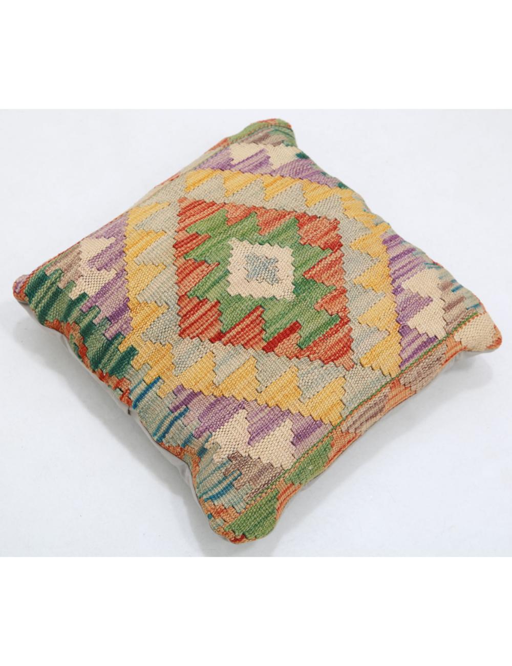 Hand Woven Tribal Multi Color Geometric Wool Pillow - 1'5'' x 1'5'' Arteverk Arteverk Rugs