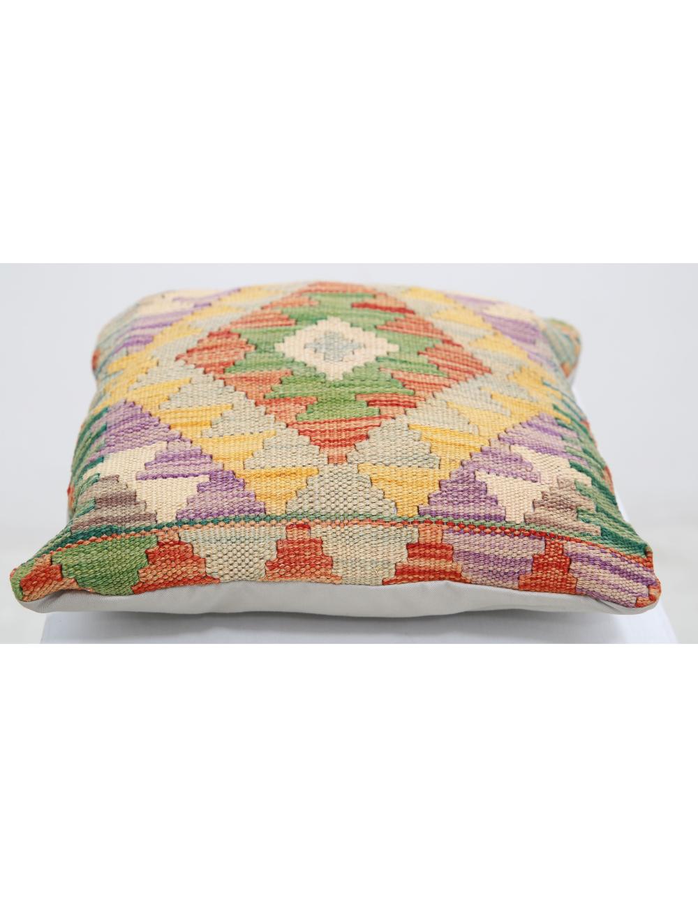 Hand Woven Tribal Multi Color Geometric Wool Pillow - 1'5'' x 1'5'' Arteverk Arteverk Rugs