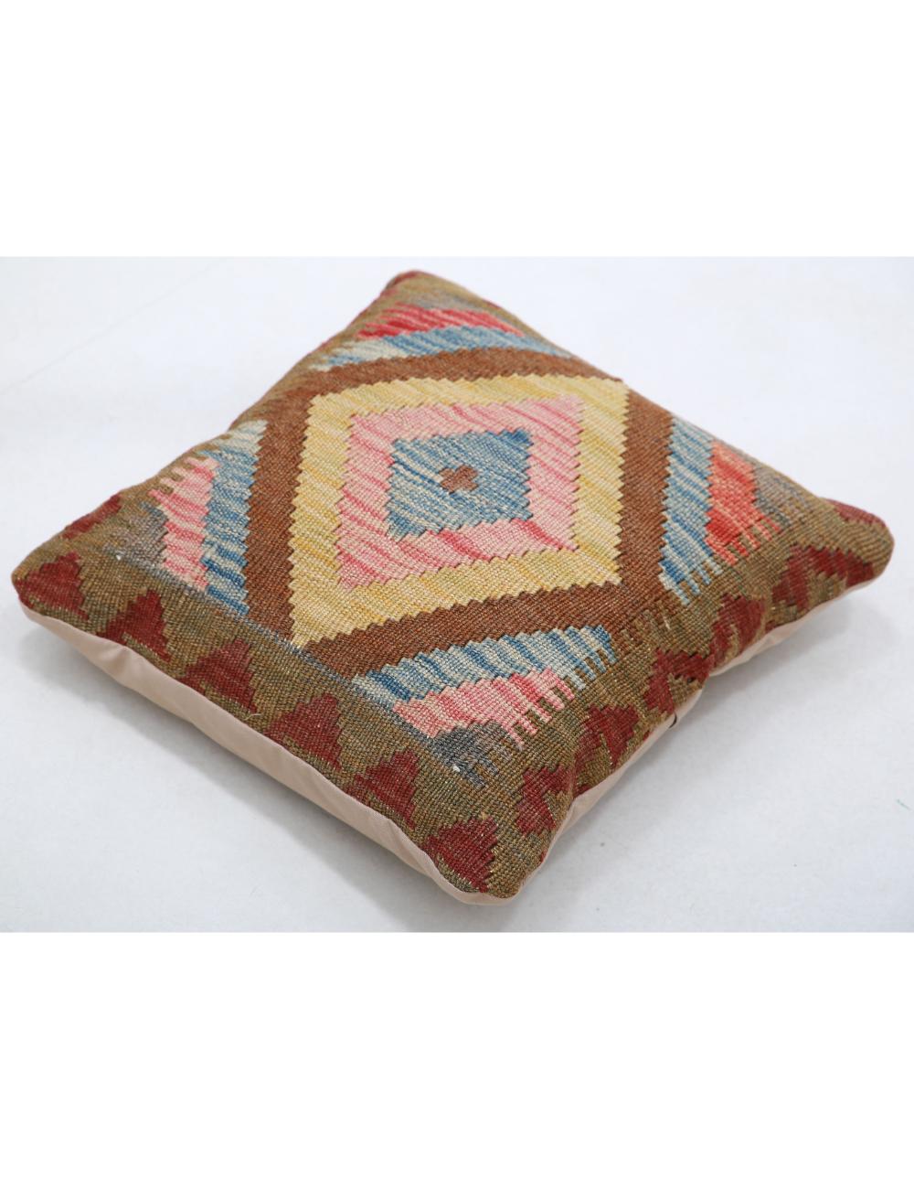 Hand Woven Tribal Multi Color Geometric Wool Pillow - 1'5'' x 1'5'' Arteverk Arteverk Rugs