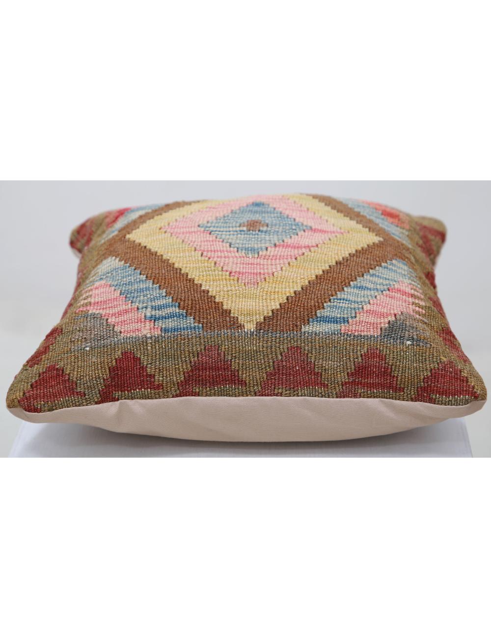 Hand Woven Tribal Multi Color Geometric Wool Pillow - 1'5'' x 1'5'' Arteverk Arteverk Rugs