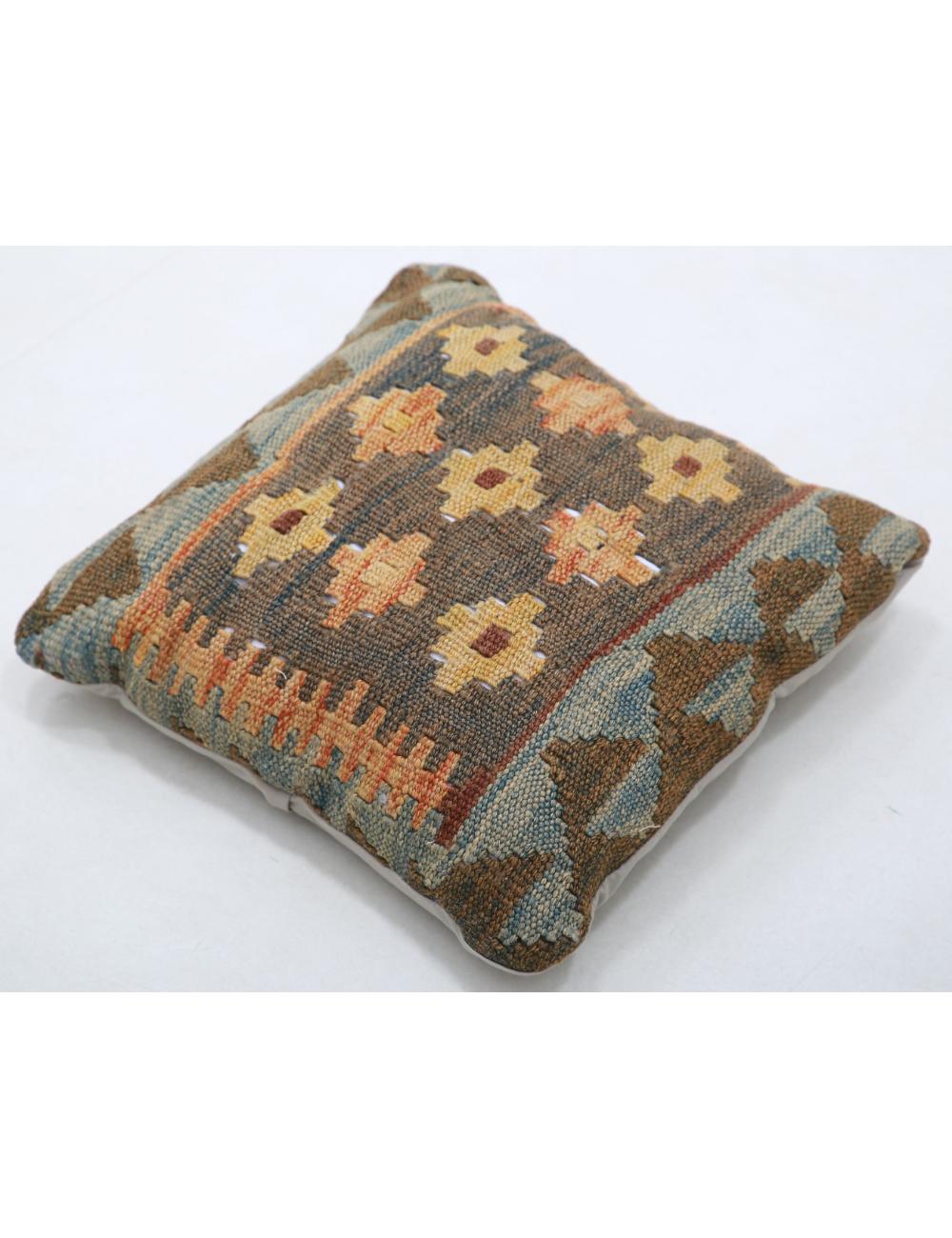 Hand Woven Tribal Multi Color Geometric Wool Pillow - 1'5'' x 1'5'' Arteverk Arteverk Rugs
