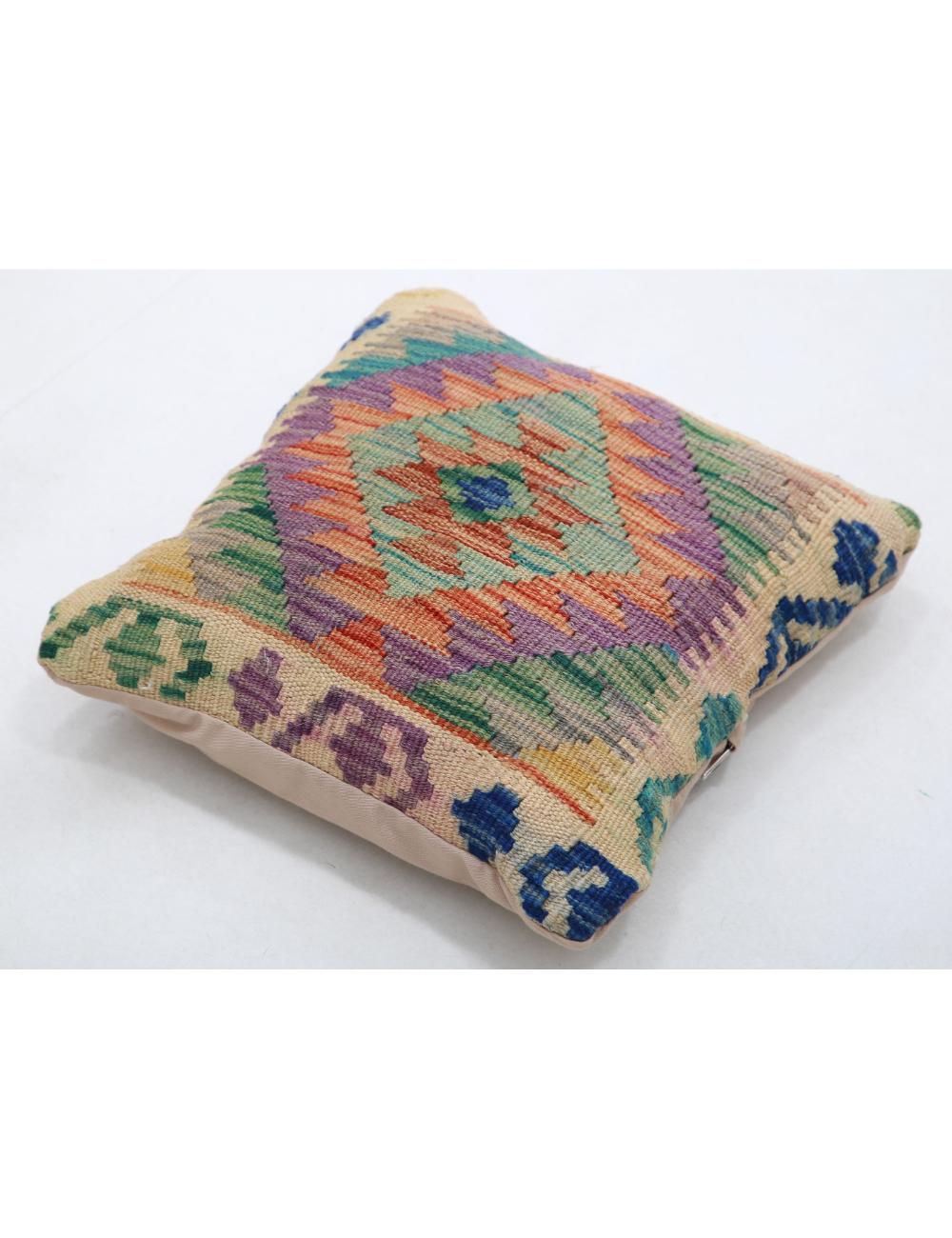 Hand Woven Tribal Multi Color Geometric Wool Pillow - 1'5'' x 1'5'' Arteverk Arteverk Rugs
