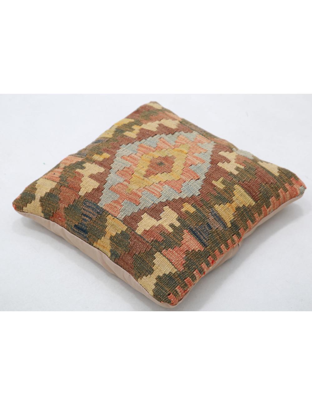 Hand Woven Tribal Multi Color Geometric Wool Pillow - 1'5'' x 1'5'' Arteverk Arteverk Rugs