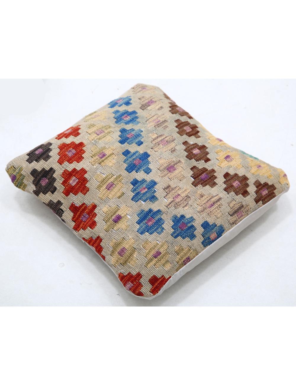 Hand Woven Tribal Multi Color Geometric Wool Pillow - 1'5'' x 1'5'' Arteverk Arteverk Rugs