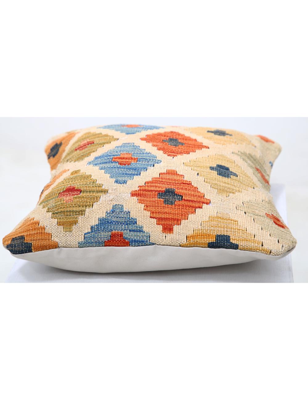 Hand Woven Tribal Multi Color Geometric Wool Pillow - 1'5'' x 1'5'' Arteverk Arteverk Rugs