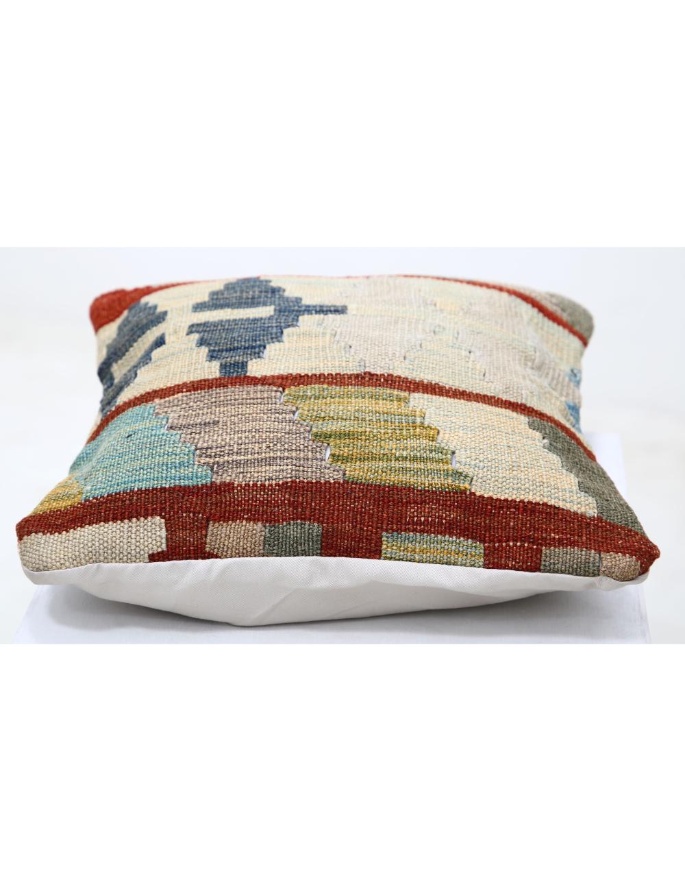 Hand Woven Tribal Multi Color Geometric Wool Pillow - 1'5'' x 1'5'' Arteverk Arteverk Rugs