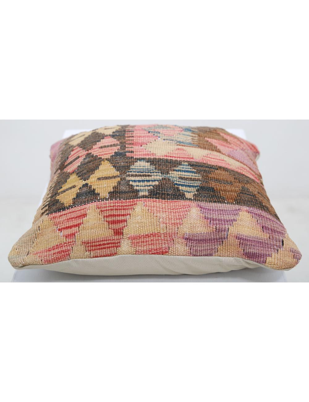 Hand Woven Tribal Multi Color Geometric Wool Pillow - 1'5'' x 1'5'' Arteverk Arteverk Rugs