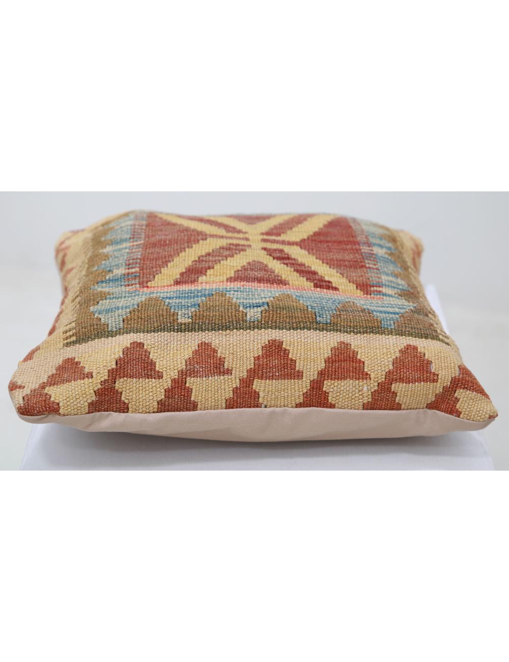 Hand Woven Tribal Multi Color Geometric Wool Pillow - 1'5'' x 1'5'' Arteverk Arteverk Rugs