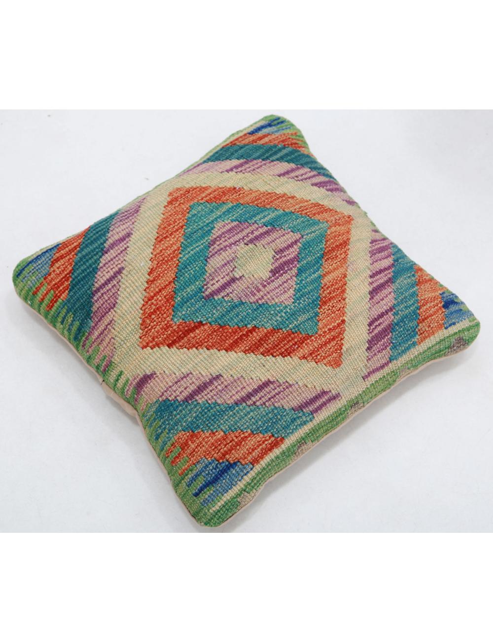Hand Woven Tribal Multi Color Geometric Wool Pillow - 1'5'' x 1'5'' Arteverk Arteverk Rugs