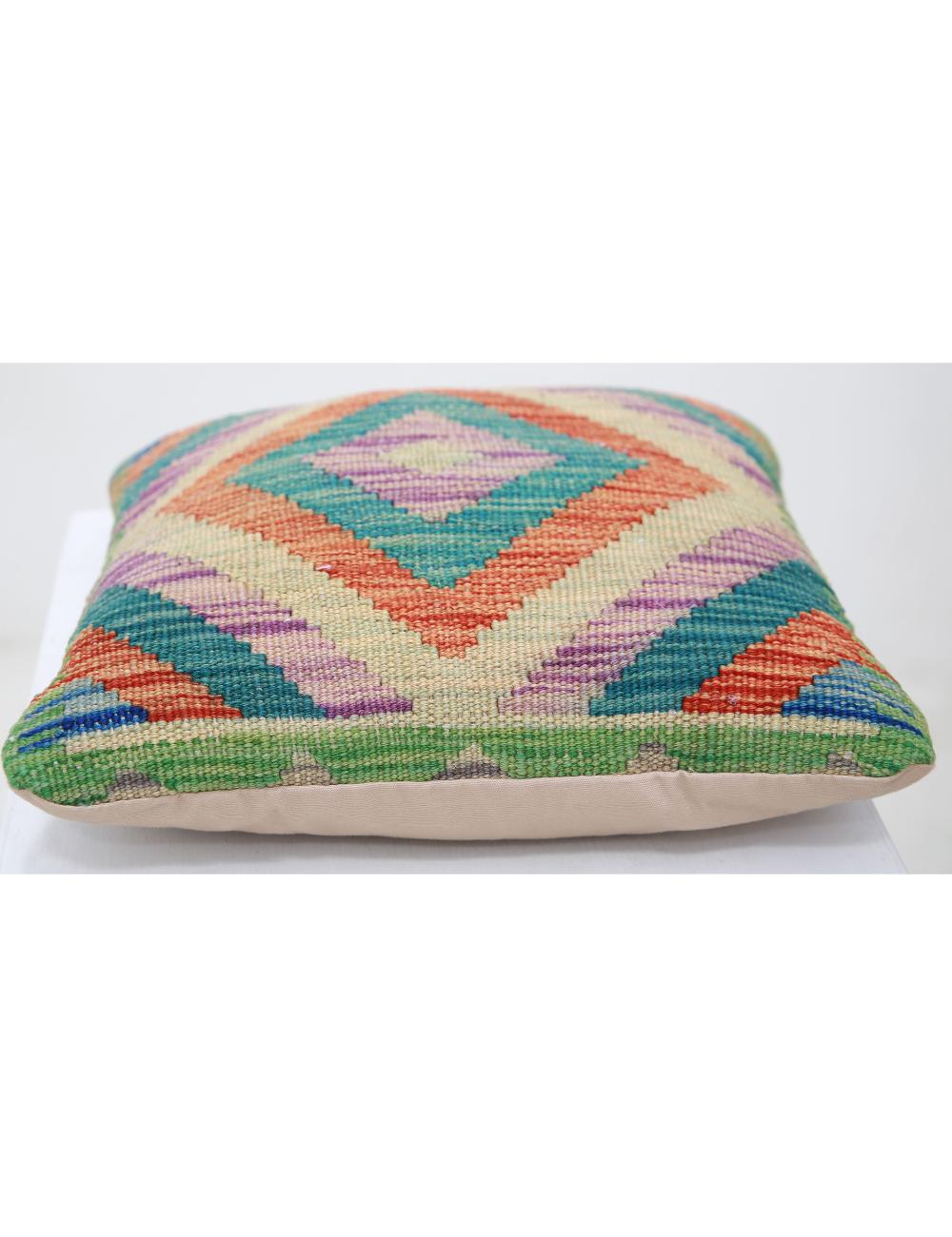 Hand Woven Tribal Multi Color Geometric Wool Pillow - 1'5'' x 1'5'' Arteverk Arteverk Rugs