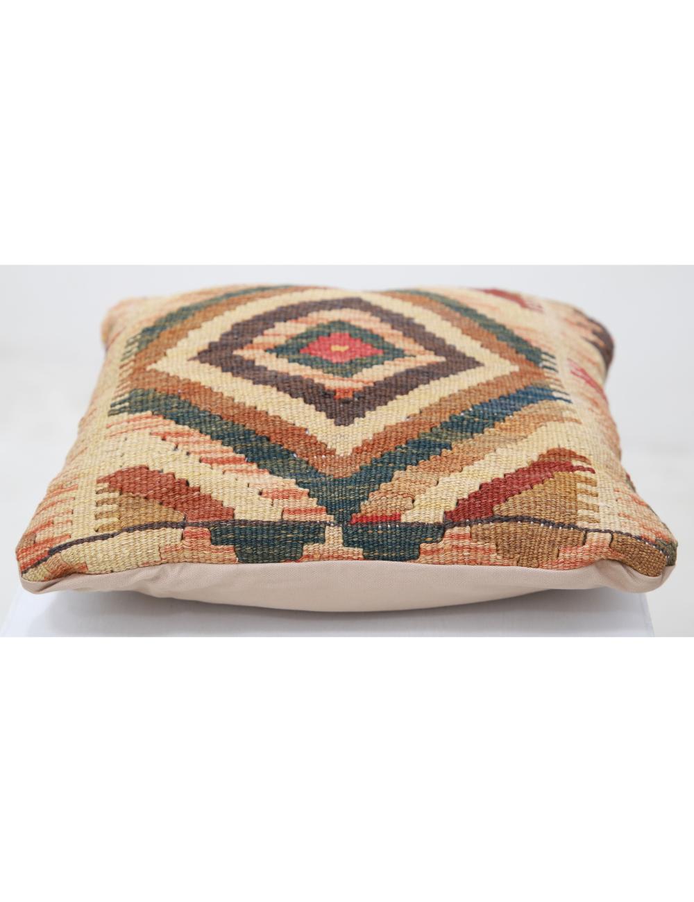Hand Woven Tribal Multi Color Geometric Wool Pillow - 1'5'' x 1'5'' Arteverk Arteverk Rugs