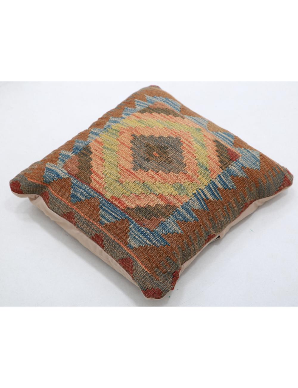 Hand Woven Tribal Multi Color Geometric Wool Pillow - 1'5'' x 1'5'' Arteverk Arteverk Rugs