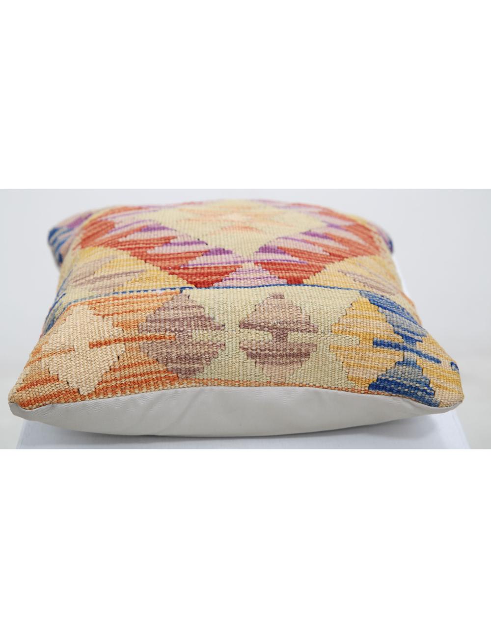 Hand Woven Tribal Multi Color Geometric Wool Pillow - 1'5'' x 1'5'' Arteverk Arteverk Rugs