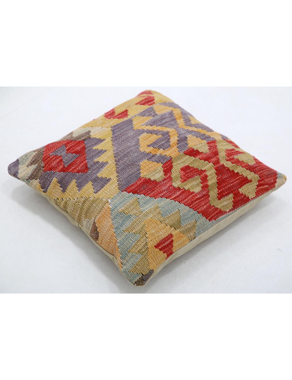 Hand Woven Tribal Multi Color Geometric Wool Pillow - 1'5'' x 1'5'' Arteverk Arteverk Rugs