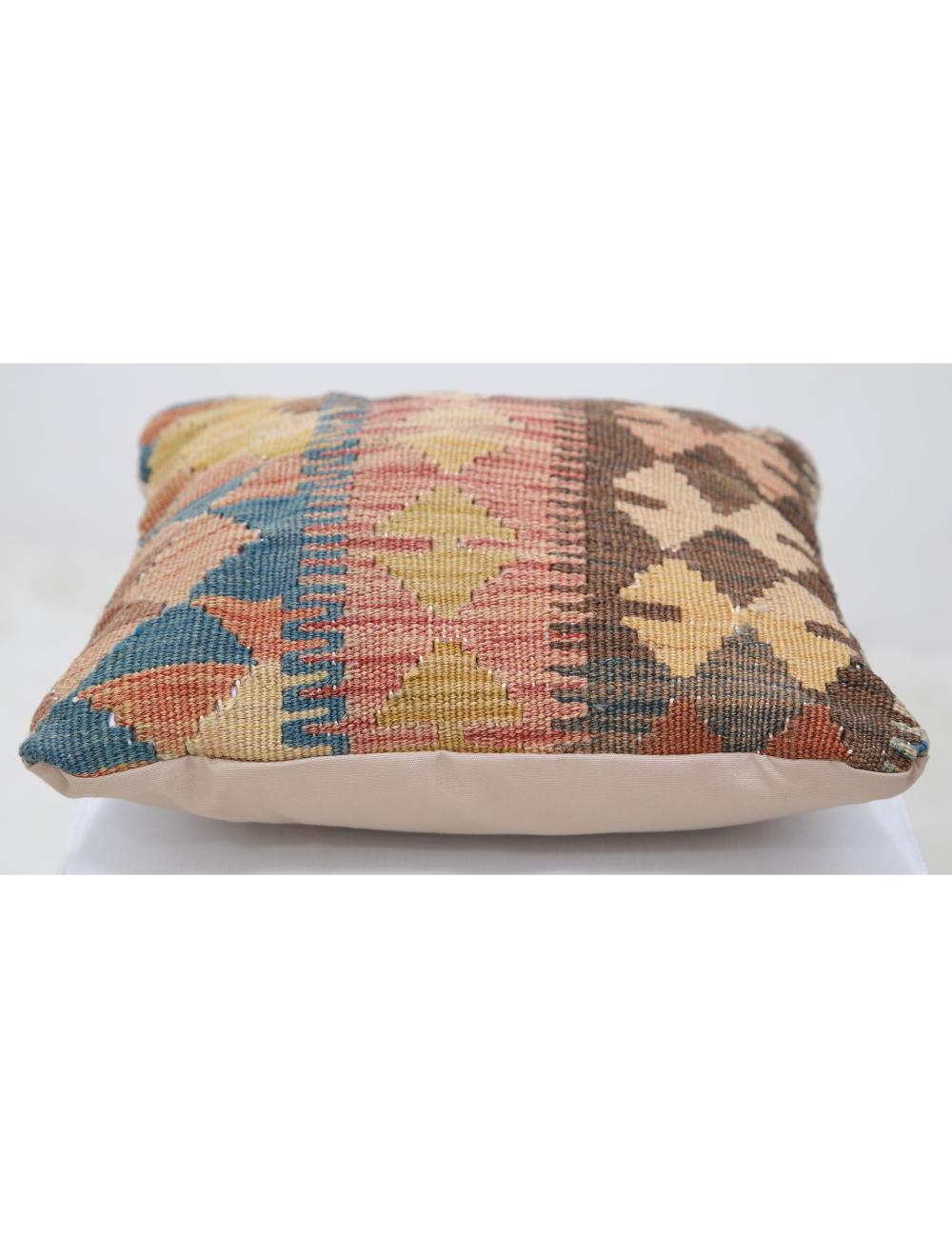 Hand Woven Tribal Multi Color Geometric Wool Pillow - 1'5'' x 1'5'' Arteverk Arteverk Rugs