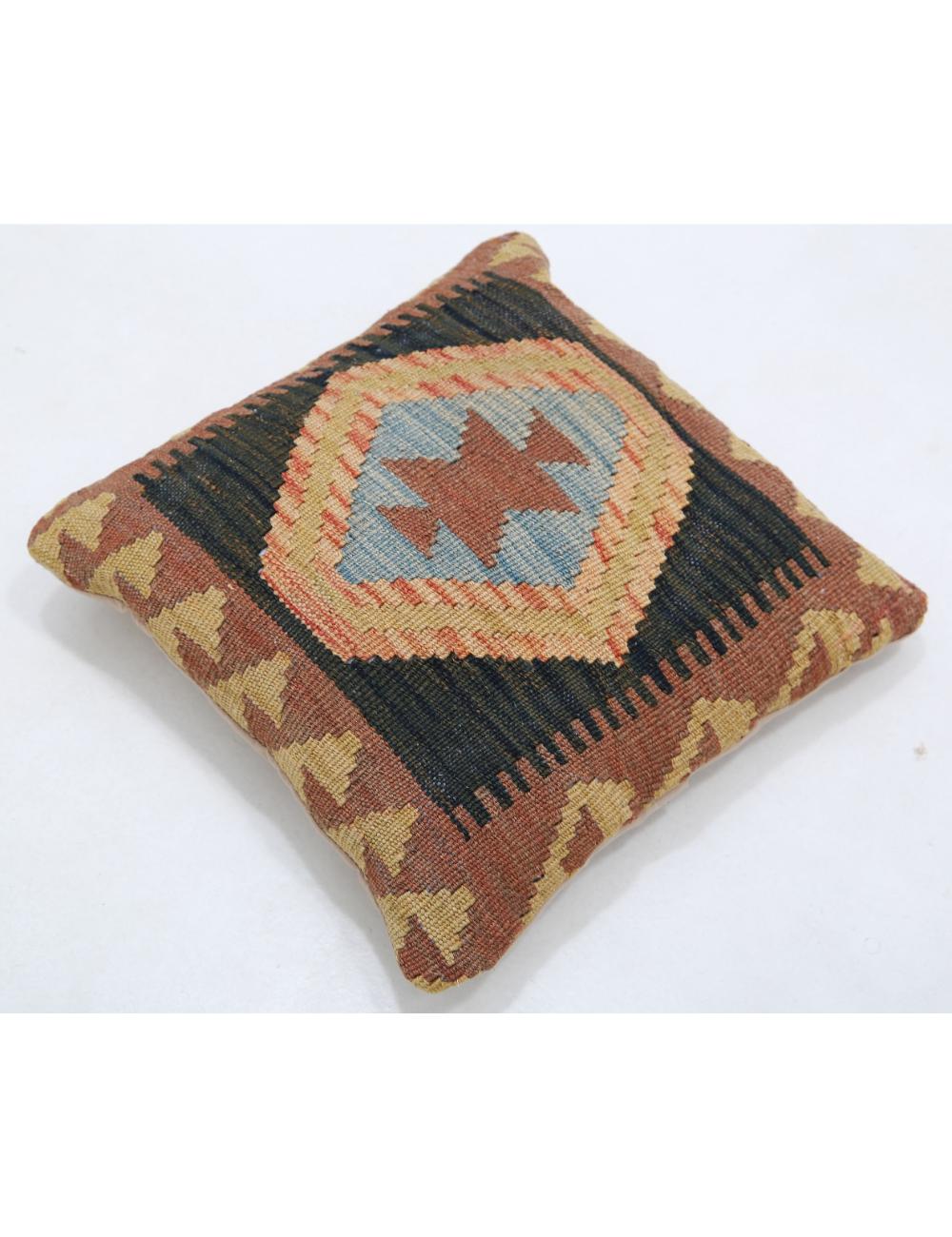 Hand Woven Tribal Multi Color Geometric Wool Pillow - 1'5'' x 1'5'' Arteverk Arteverk Rugs