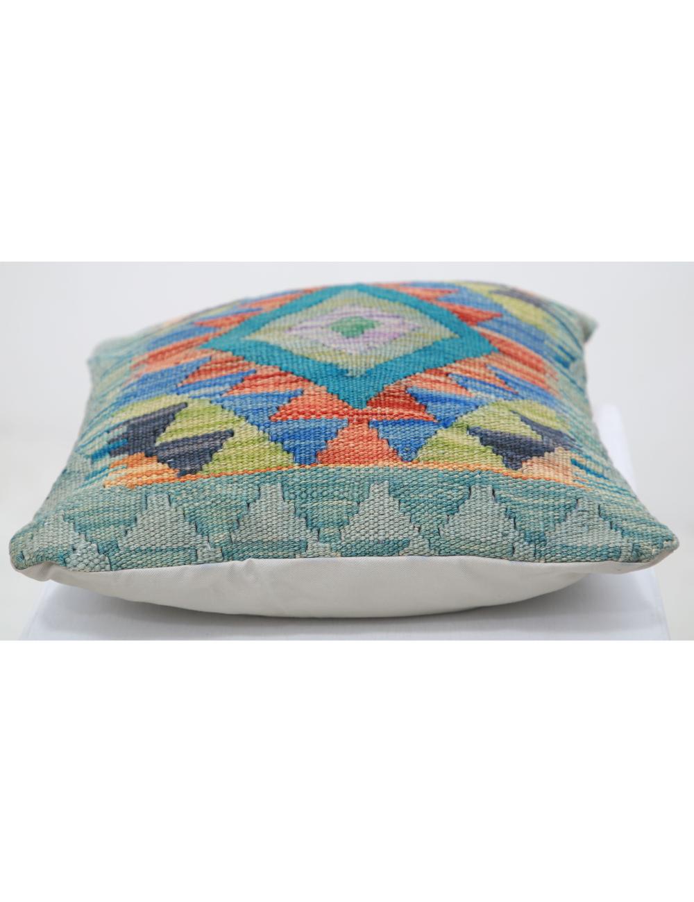 Hand Woven Tribal Multi Color Geometric Wool Pillow - 1'5'' x 1'5'' Arteverk Arteverk Rugs