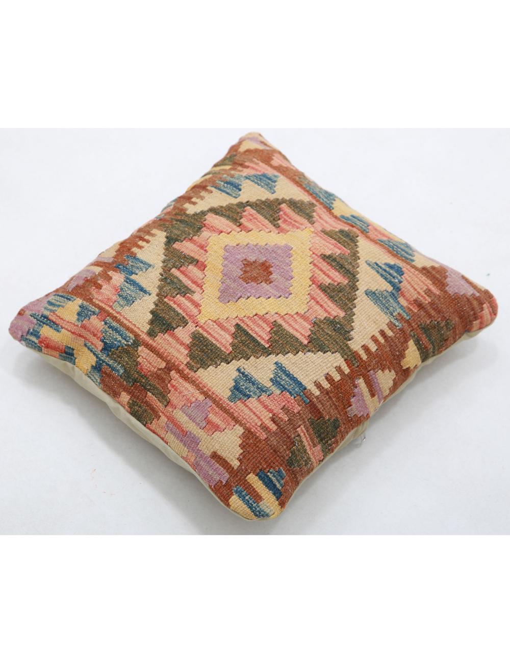 Hand Woven Tribal Multi Color Geometric Wool Pillow - 1'5'' x 1'5'' Arteverk Arteverk Rugs