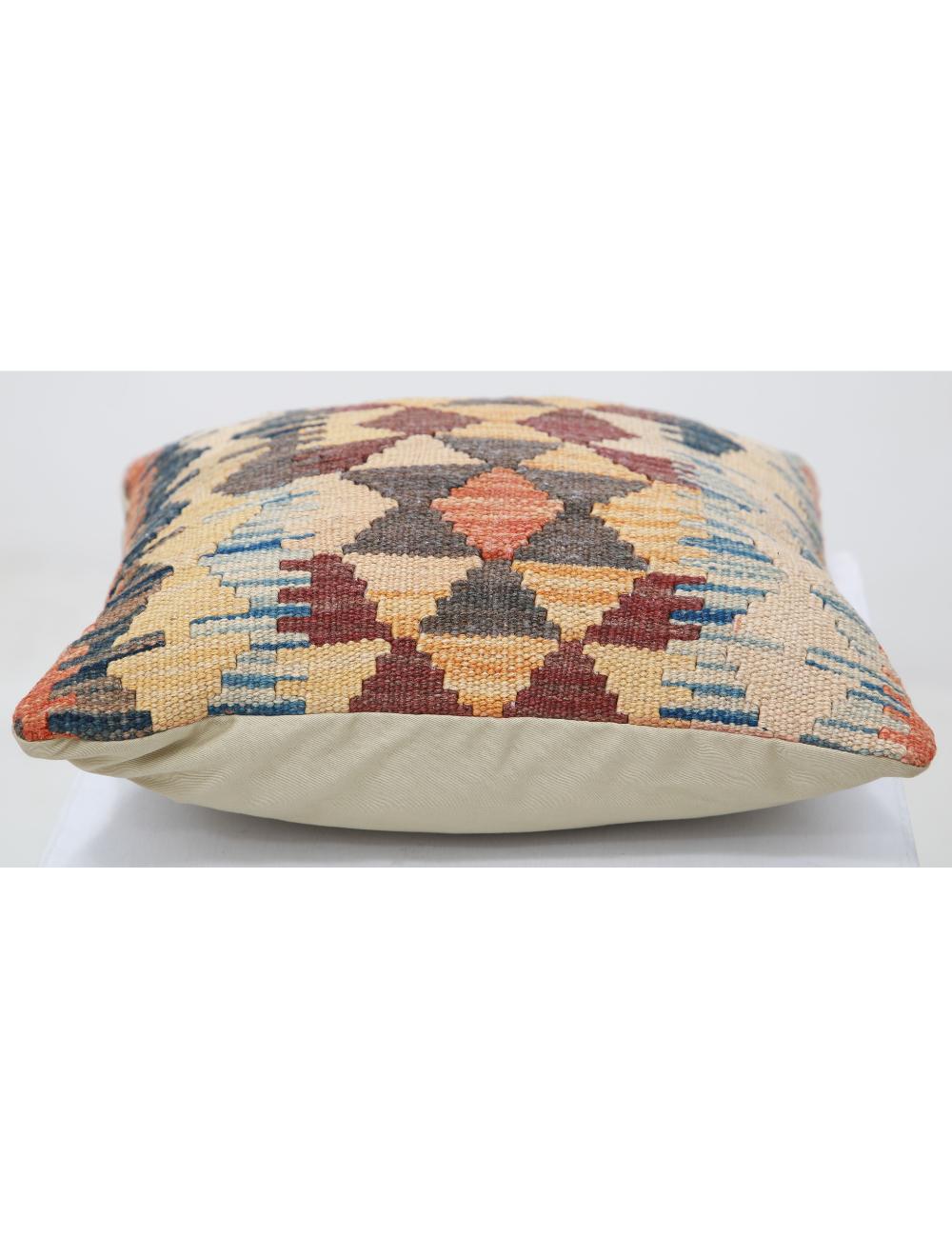 Hand Woven Tribal Multi Color Geometric Wool Pillow - 1'5'' x 1'5'' Arteverk Arteverk Rugs