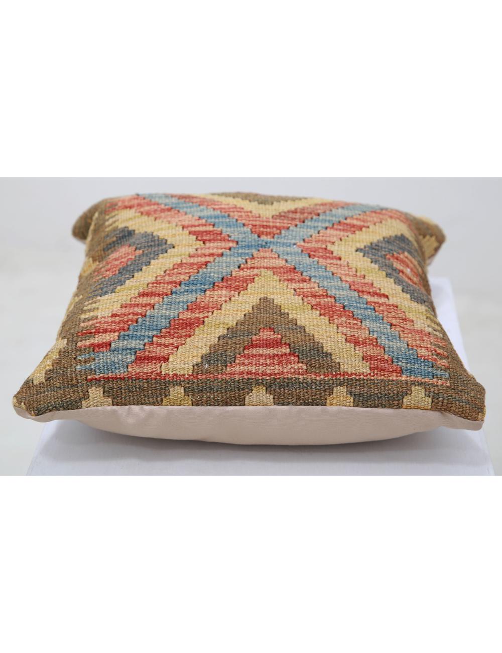 Hand Woven Tribal Multi Color Geometric Wool Pillow - 1'5'' x 1'5'' Arteverk Arteverk Rugs