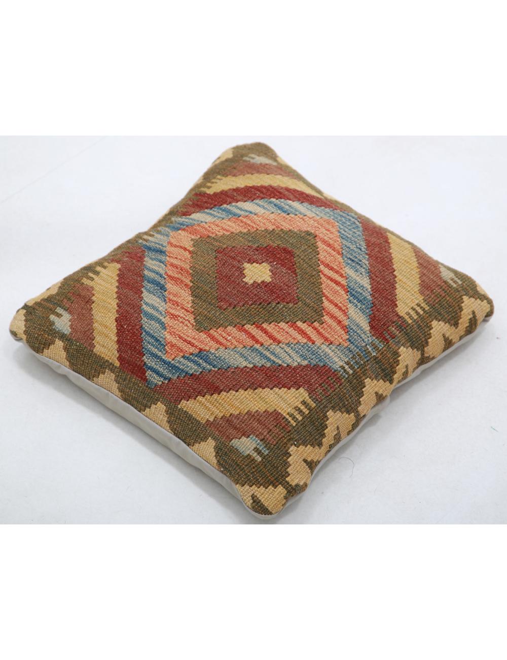 Hand Woven Tribal Multi Color Geometric Wool Pillow - 1'5'' x 1'5'' Arteverk Arteverk Rugs