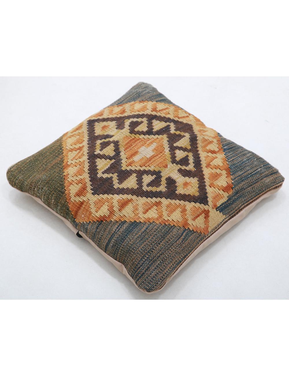 Hand Woven Tribal Multi Color Geometric Wool Pillow - 1'5'' x 1'5'' Arteverk Arteverk Rugs