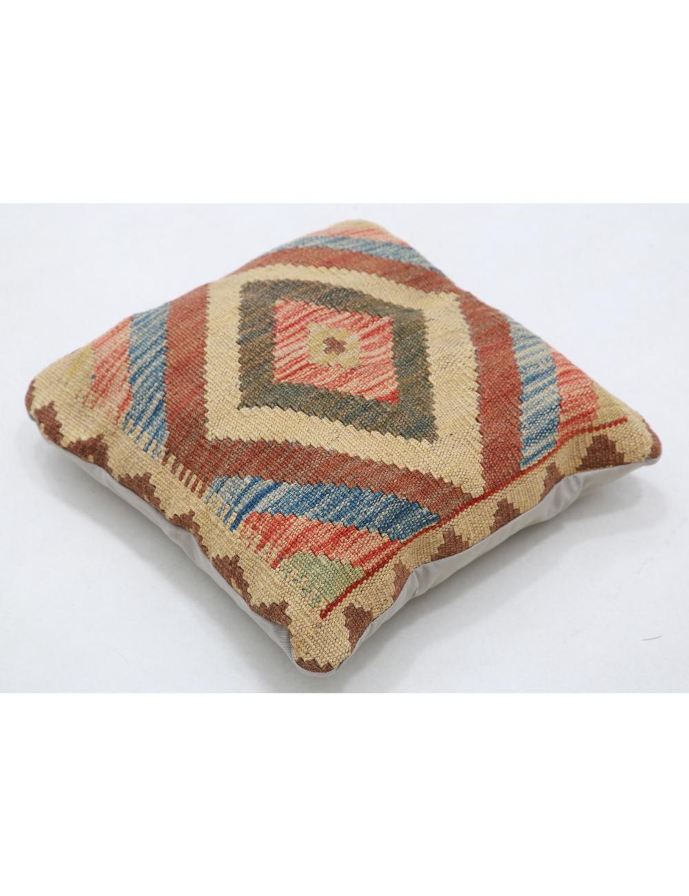 Hand Woven Tribal Multi Color Geometric Wool Pillow - 1'5'' x 1'5'' Arteverk Arteverk Rugs