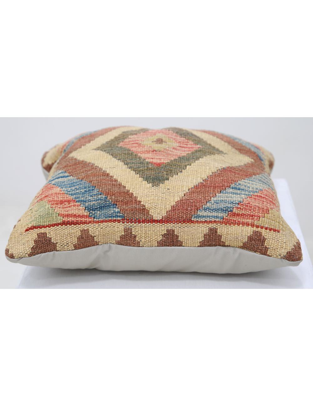 Hand Woven Tribal Multi Color Geometric Wool Pillow - 1'5'' x 1'5'' Arteverk Arteverk Rugs