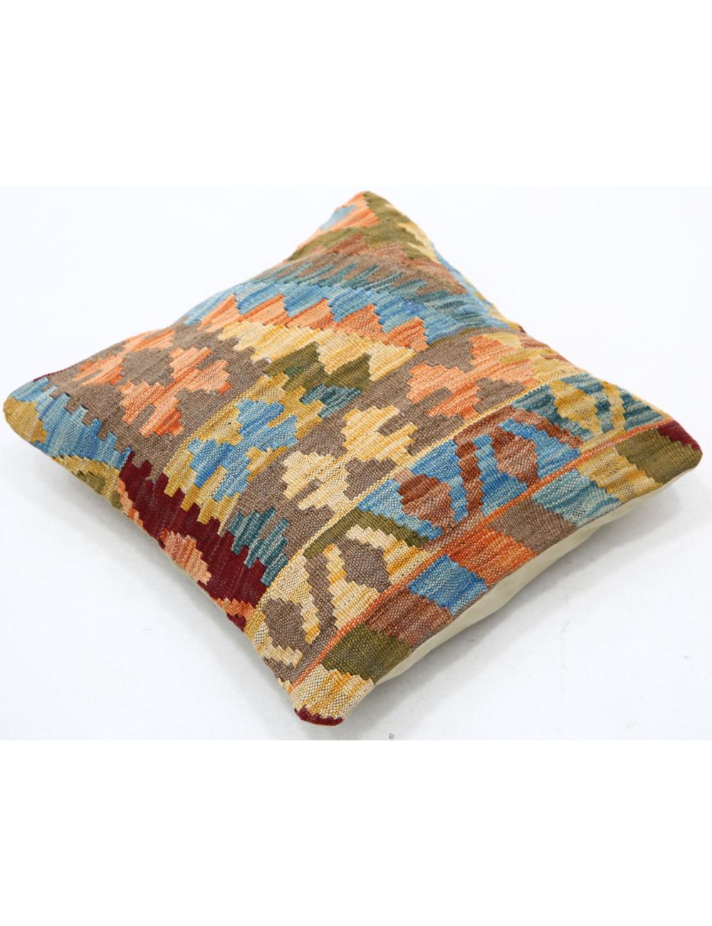 Hand Woven Tribal Multi Color Geometric Wool Pillow - 1'5'' x 1'5'' Arteverk Arteverk Rugs