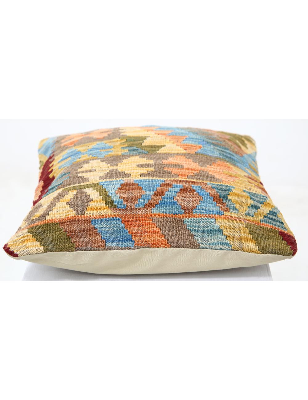 Hand Woven Tribal Multi Color Geometric Wool Pillow - 1'5'' x 1'5'' Arteverk Arteverk Rugs