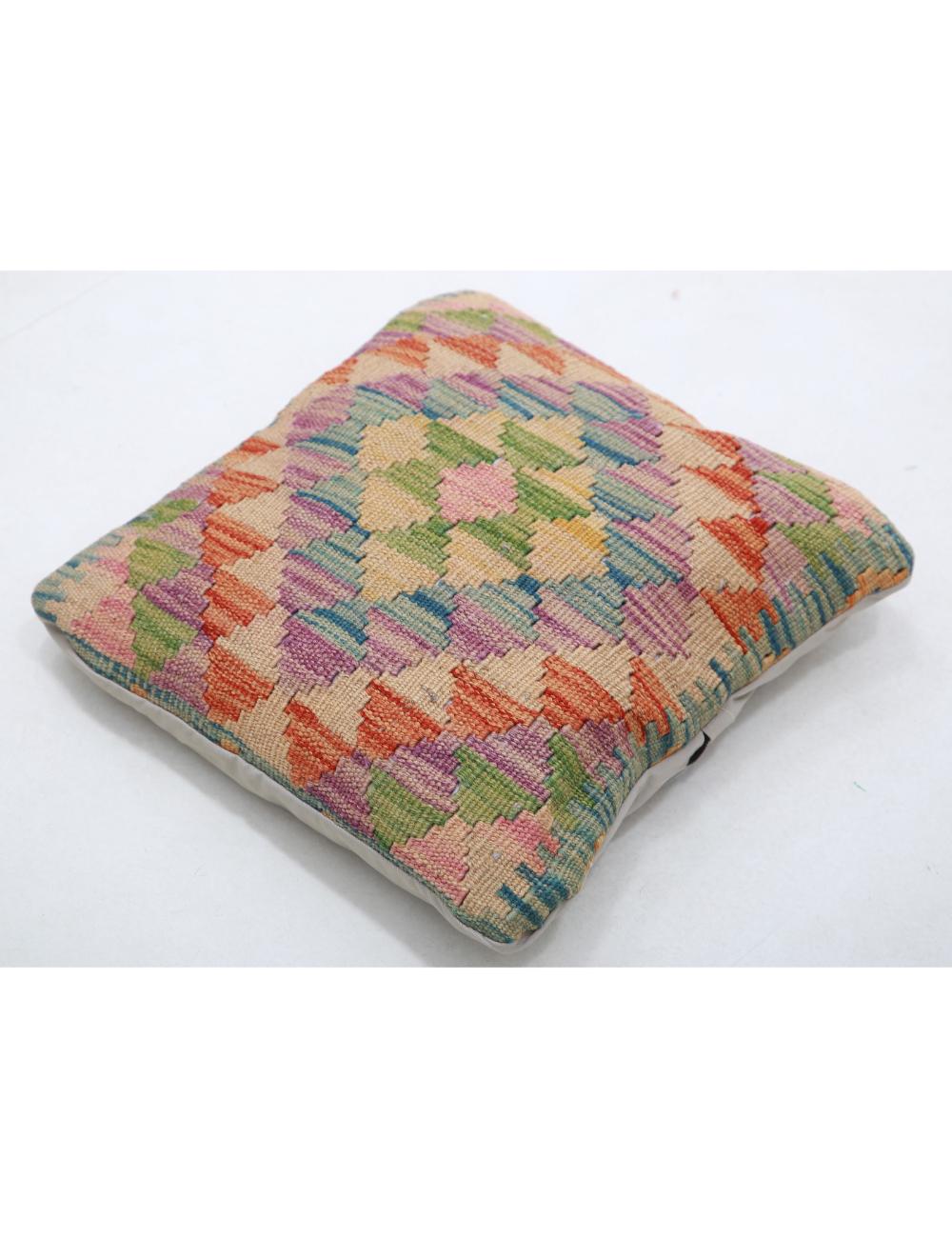 Hand Woven Tribal Multi Color Geometric Wool Pillow - 1'5'' x 1'5'' Arteverk Arteverk Rugs