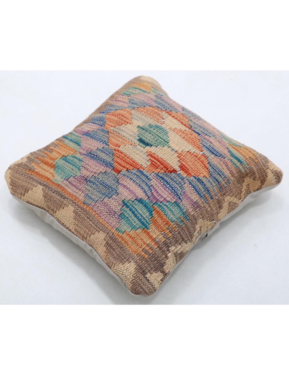 Hand Woven Tribal Multi Color Geometric Wool Pillow - 1'5'' x 1'5'' Arteverk Arteverk Rugs