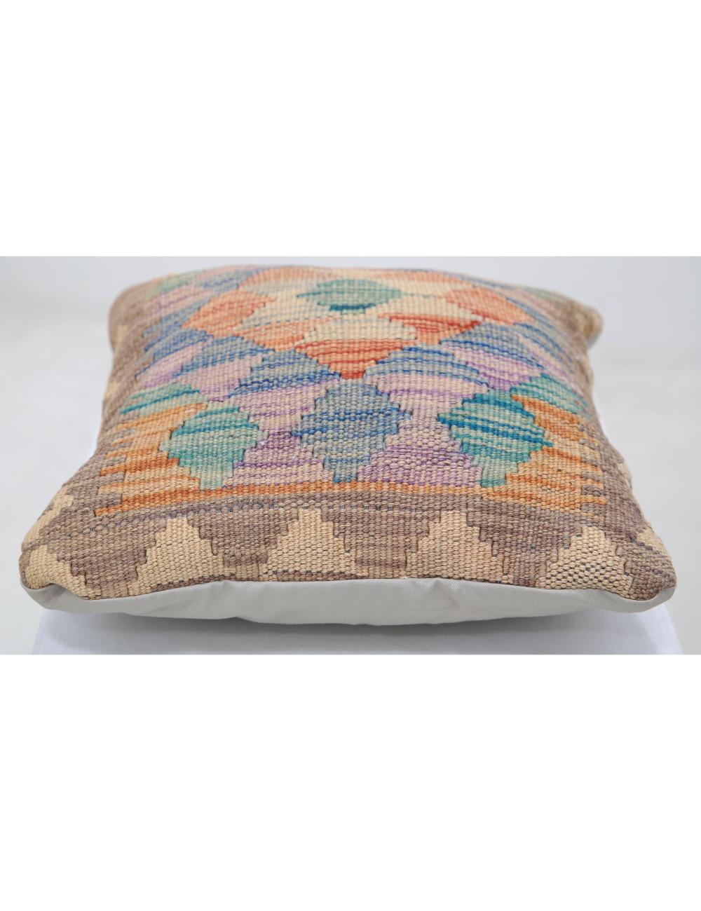 Hand Woven Tribal Multi Color Geometric Wool Pillow - 1'5'' x 1'5'' Arteverk Arteverk Rugs