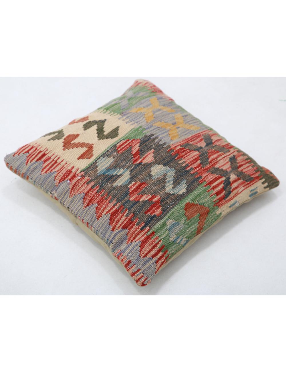 Hand Woven Tribal Multi Color Geometric Wool Pillow - 1'5'' x 1'5'' Arteverk Arteverk Rugs