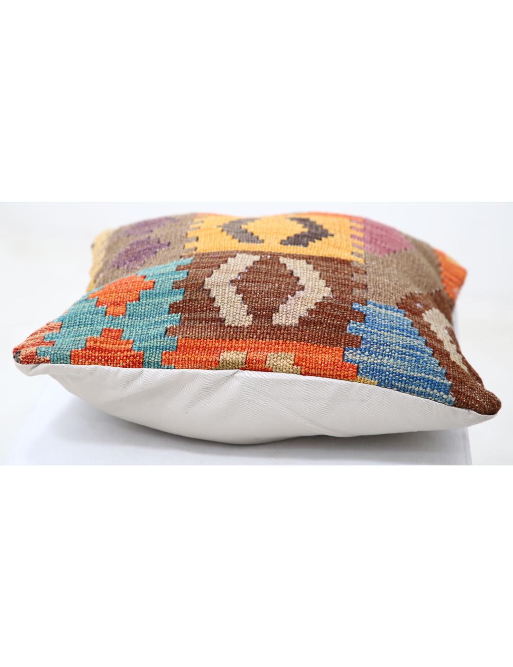 Hand Woven Tribal Multi Color Geometric Wool Pillow - 1'5'' x 1'5'' Arteverk Arteverk Rugs