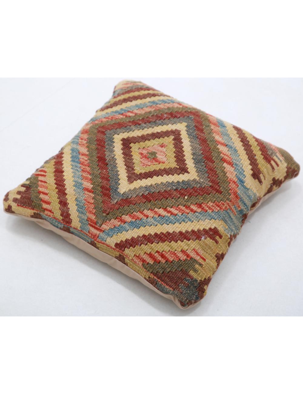 Hand Woven Tribal Multi Color Geometric Wool Pillow - 1'5'' x 1'5'' Arteverk Arteverk Rugs
