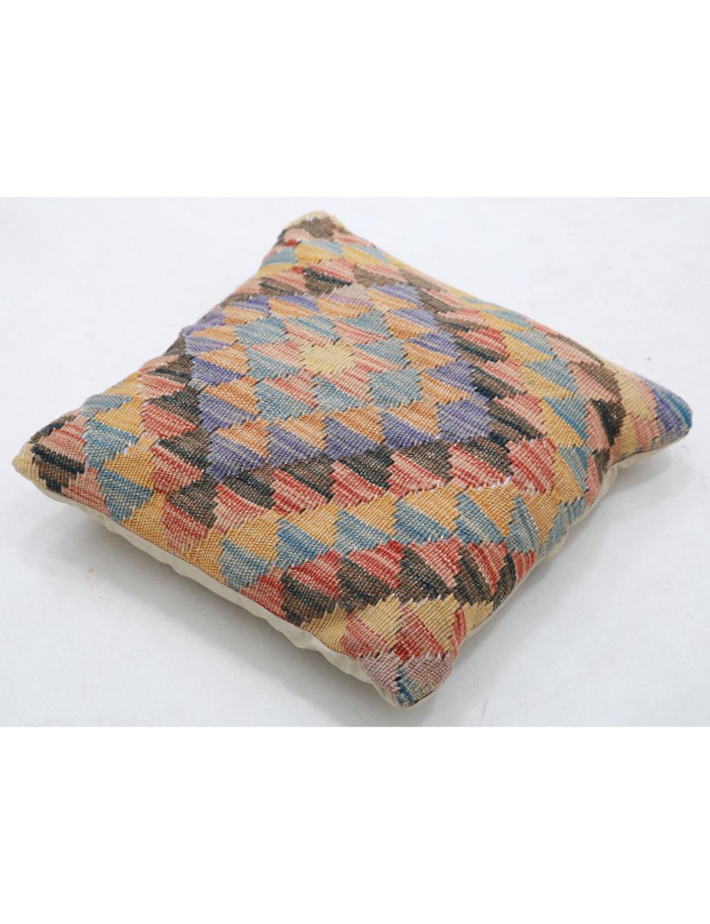 Hand Woven Tribal Multi Color Geometric Wool Pillow - 1'5'' x 1'5'' Arteverk Arteverk Rugs